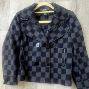 Per Se, Navy & Gray Checkered Wool Jacket, Size 4